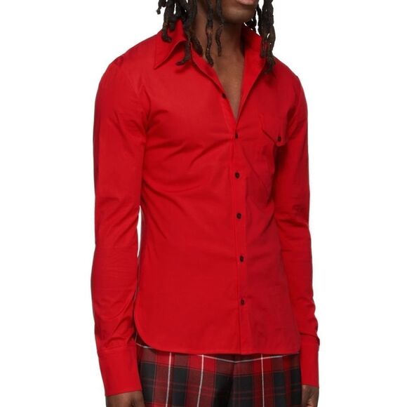 Luu Dan SSENSE Exclusive Red Cotton Poplin Long Sleeve Button Down Shirt NWT - Picture 3 of 6